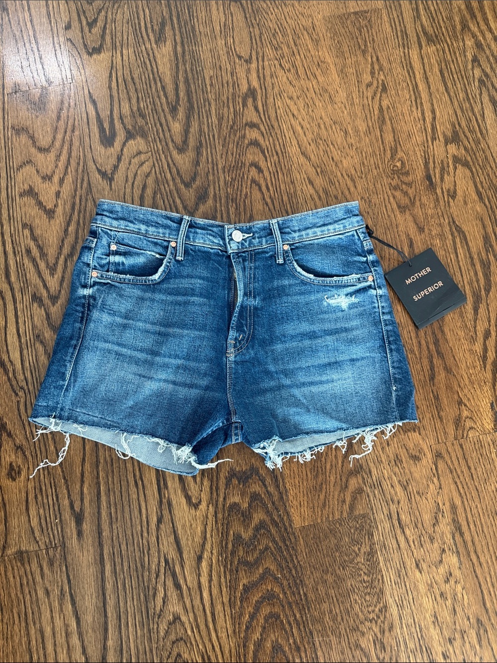 MOTHER Distressed Blue Denim Cutoff Shorts